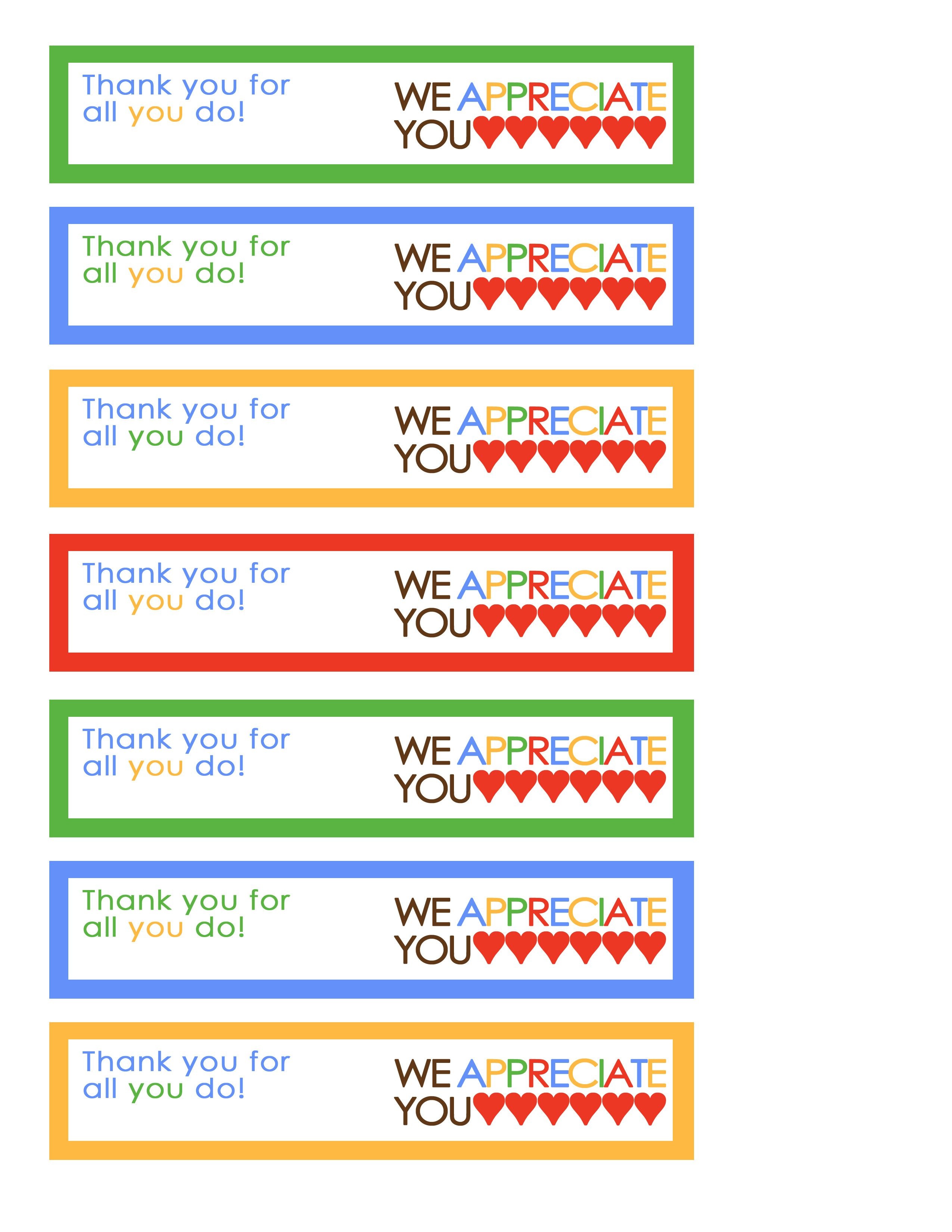 We Appreciate You Tags Rainbow Miscellaneous Volunteer Free