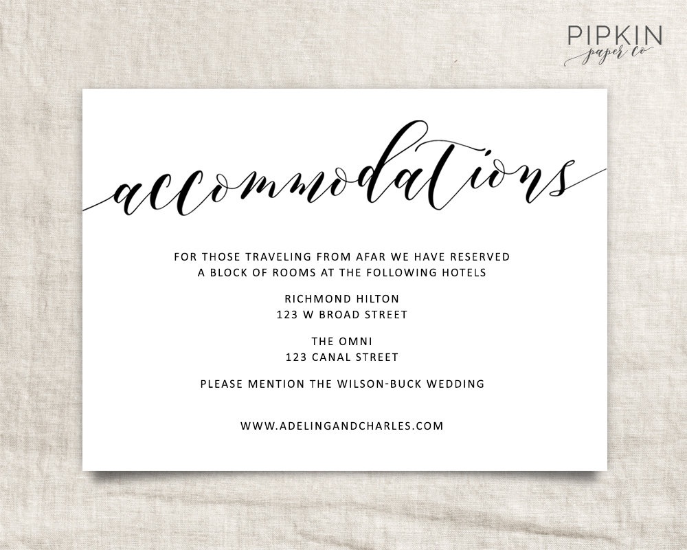 Wedding Accommodations Template Printable Accommodations | Etsy - Free