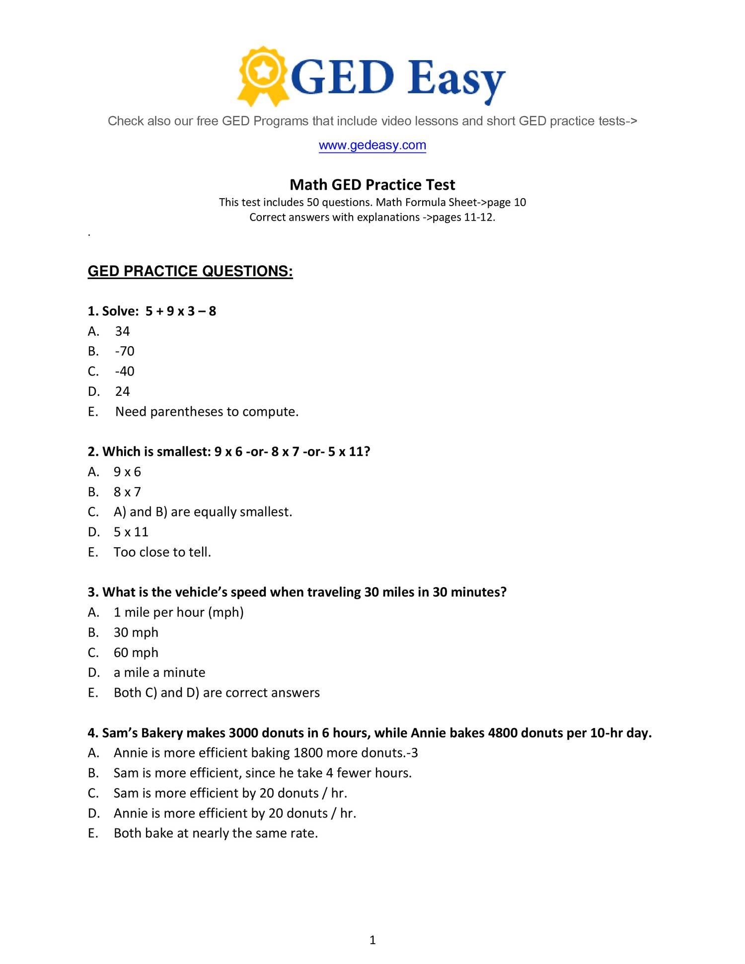 ged math practice test free 50 questions