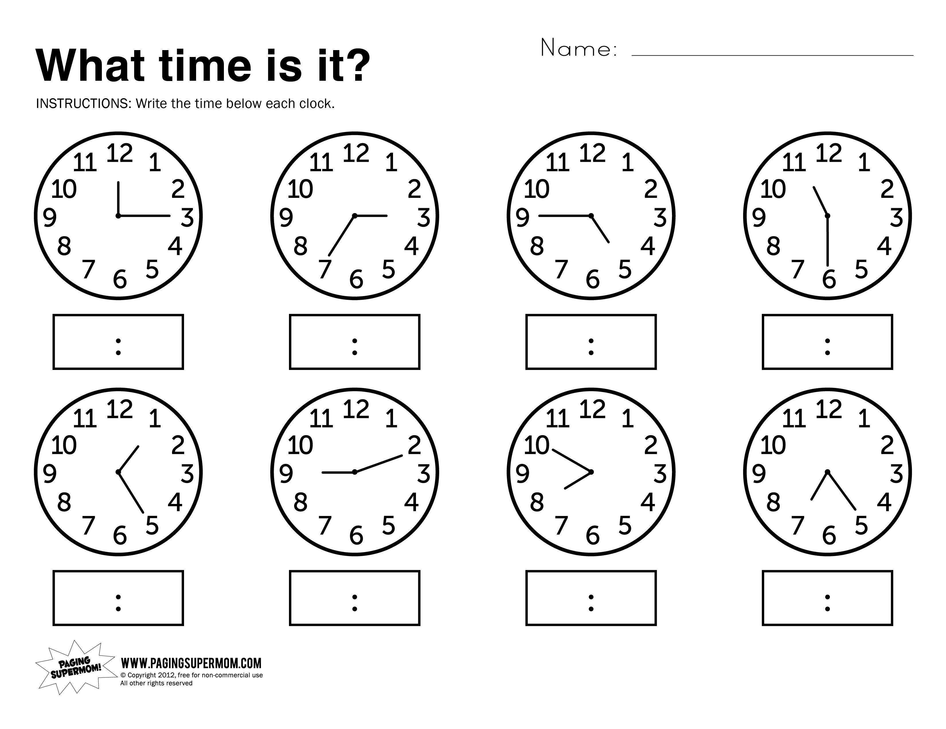 What Time Is It Printable Worksheet | Kolbie | Kindergarten - Free Printable Telling Time Worksheets