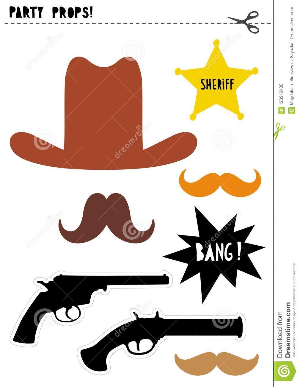 Wild West Photo Booth Vector Props Set. Diy. Cowboy Party. Stock - Free Printable Western Photo Props