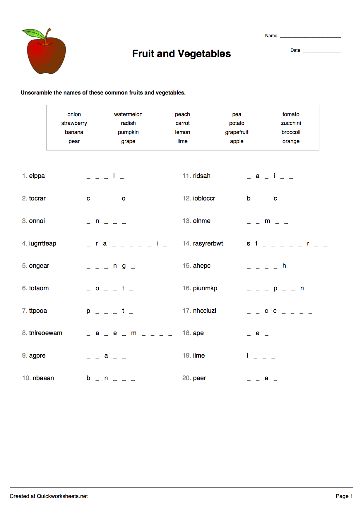 Word Scramble, Wordsearch, Crossword, Matching Pairs And Other - Free Printable Test Maker