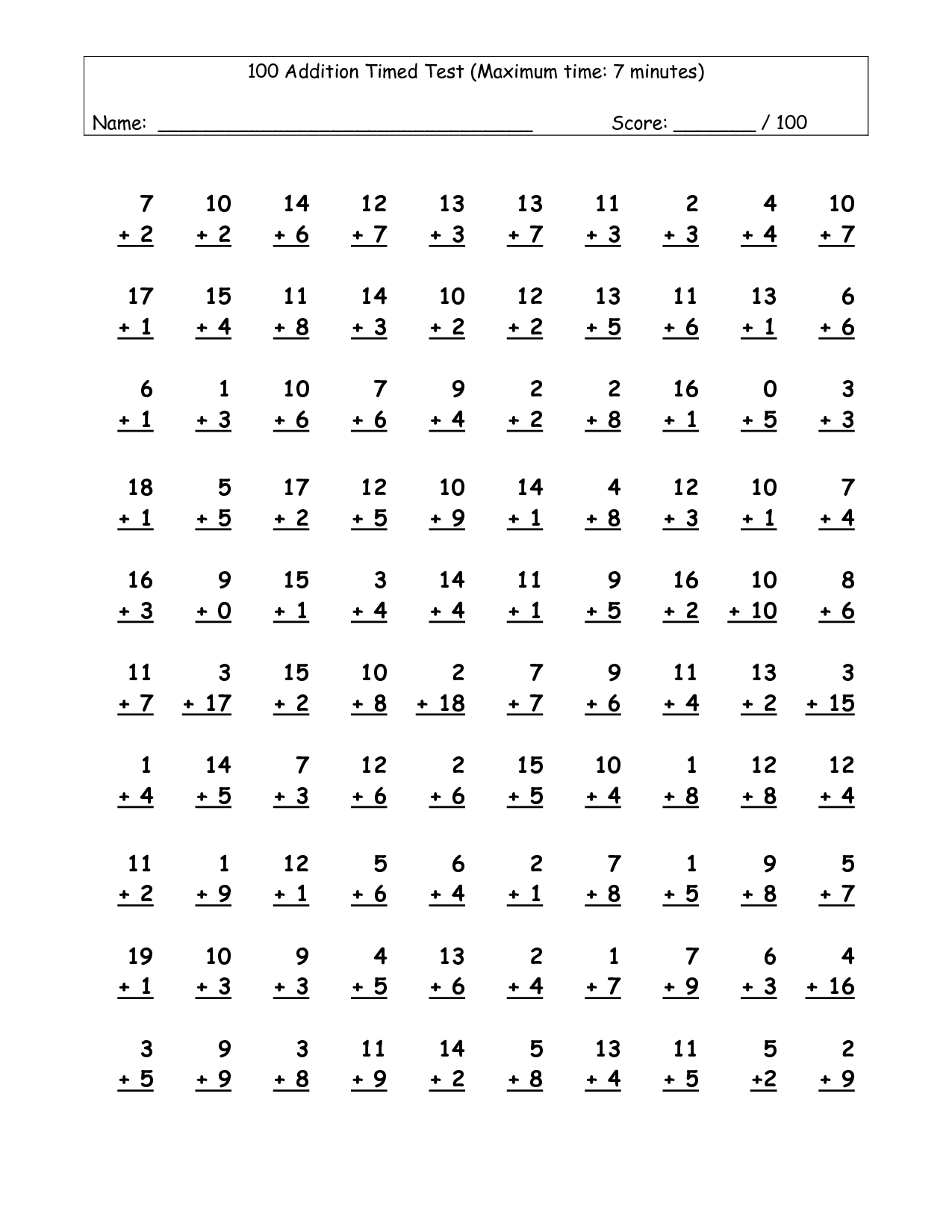 time table test printable