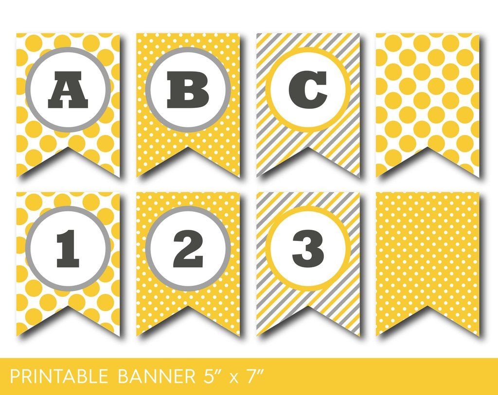 Yellow And Grey Banner, Party Banner, Birthday Banner, Baby Shower - Free Printable Baby Shower Banner Letters