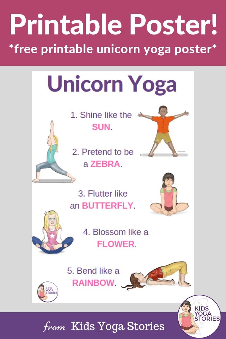 Free printable yoga poses chart with unicorn-inspired yoga