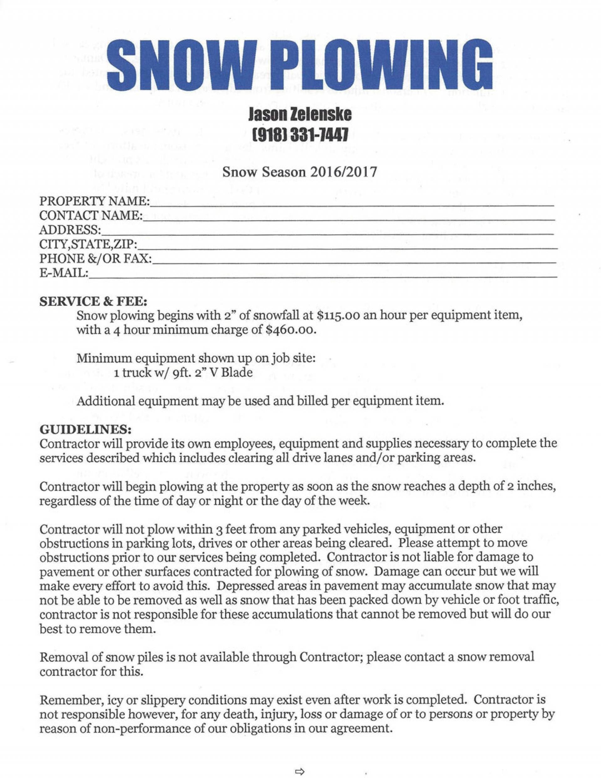 002 Simple Snow Plow Contract Template Removal Stupendous Ideas - Free Printable Snow Removal Contract