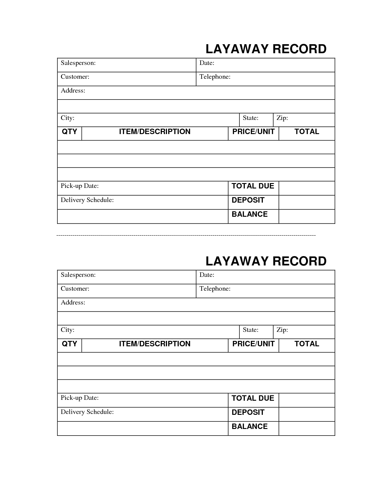 Layaway Agreement Template. Other Printable Images Gallery Category