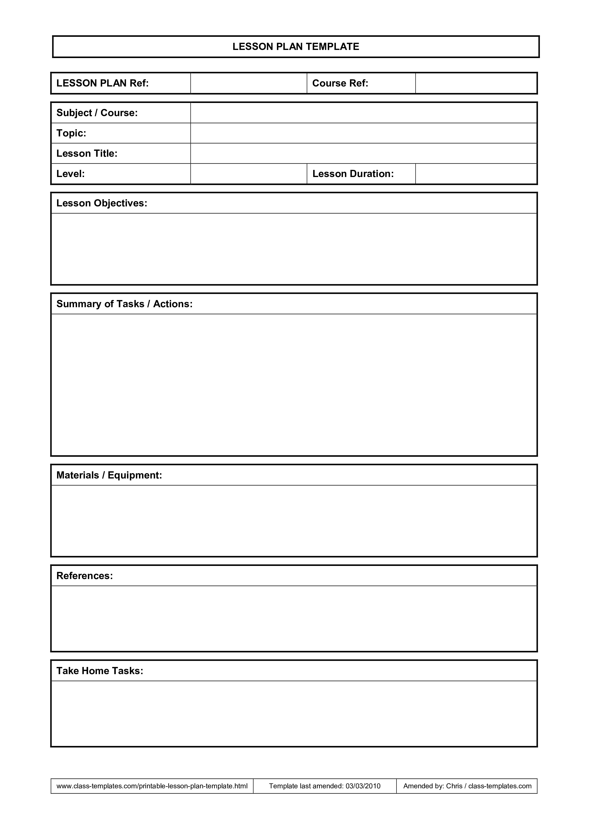 Free Printable Lesson Plan Template Blank Free Printable
