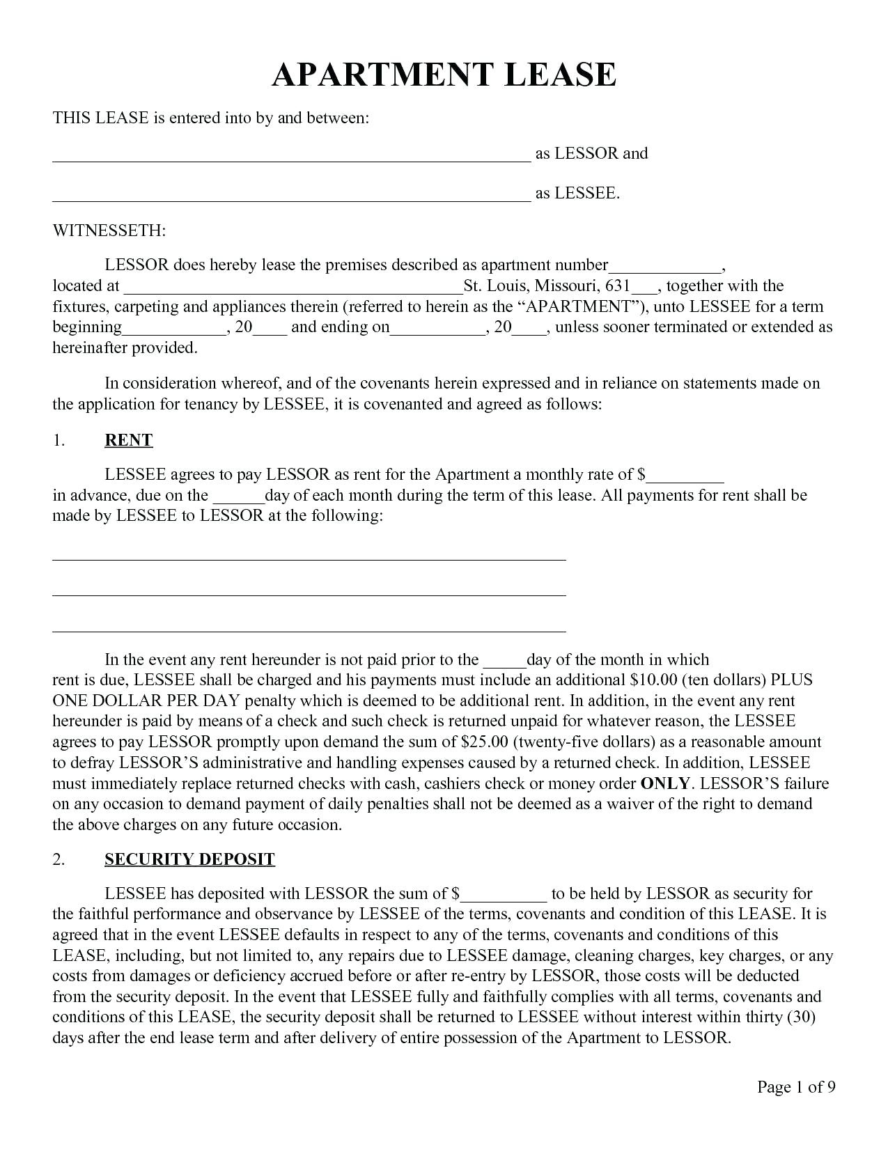 021 Free Printable Lease Agreement Template Ideasntal Forms Form - Apartment Lease Agreement Free Printable