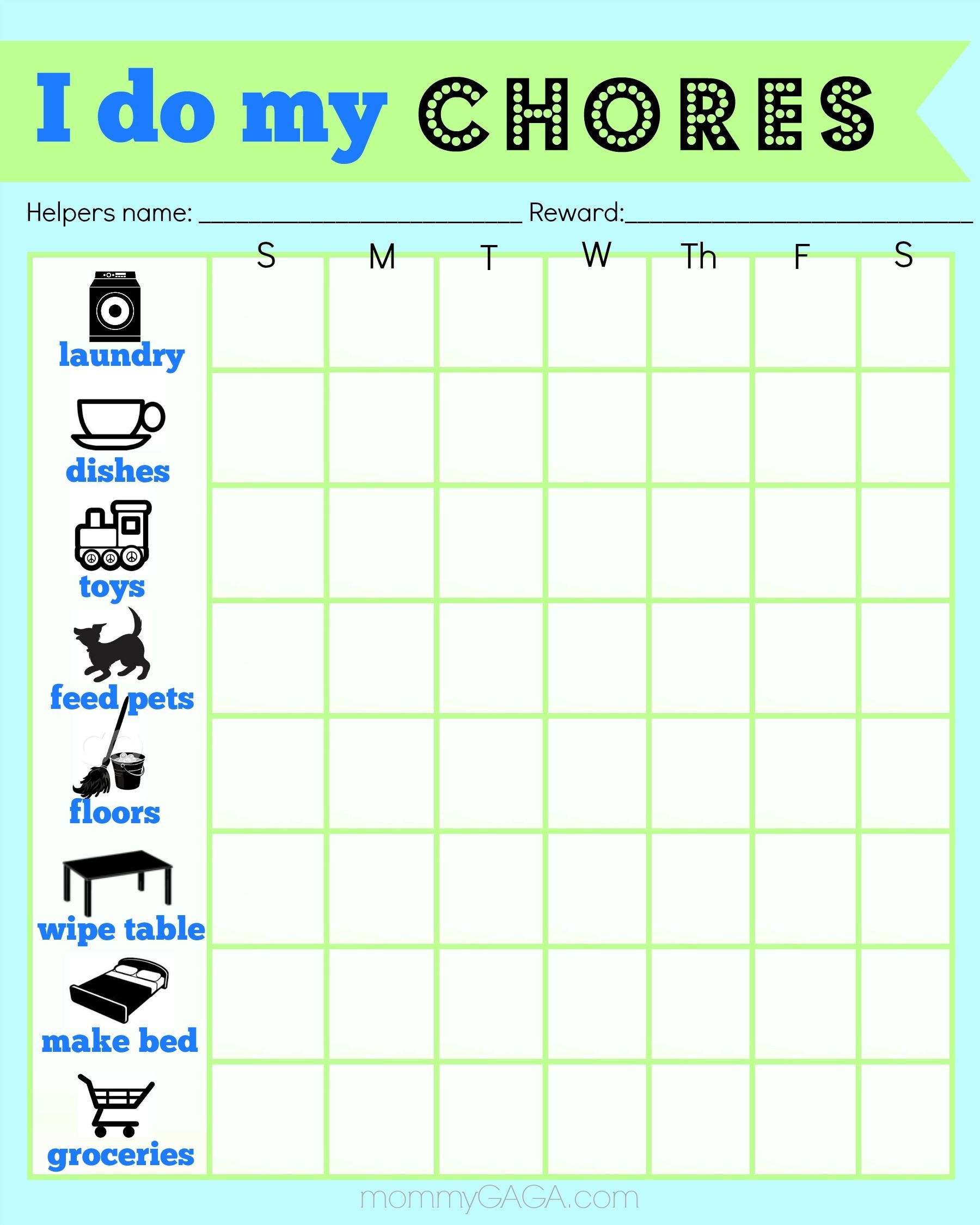 Free Printable Chore Charts For 11 Year Olds