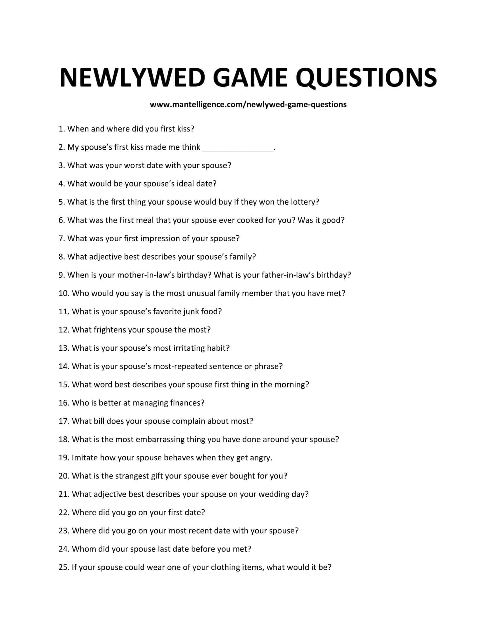 106 Newlywed Game Questions - Hilarious, And Hard To Answer. - Free Printable Compatibility Test For Couples
