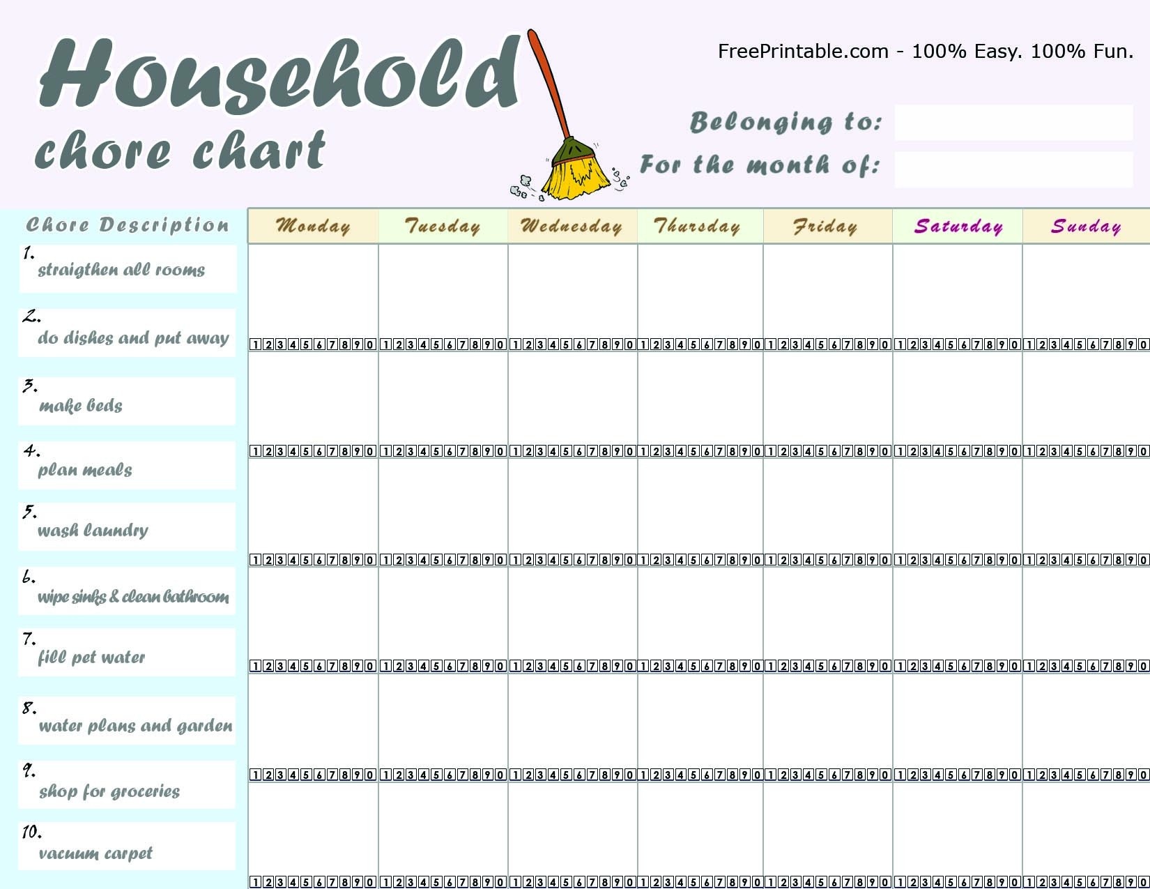 Free Printable Chore Charts For Multiple Children