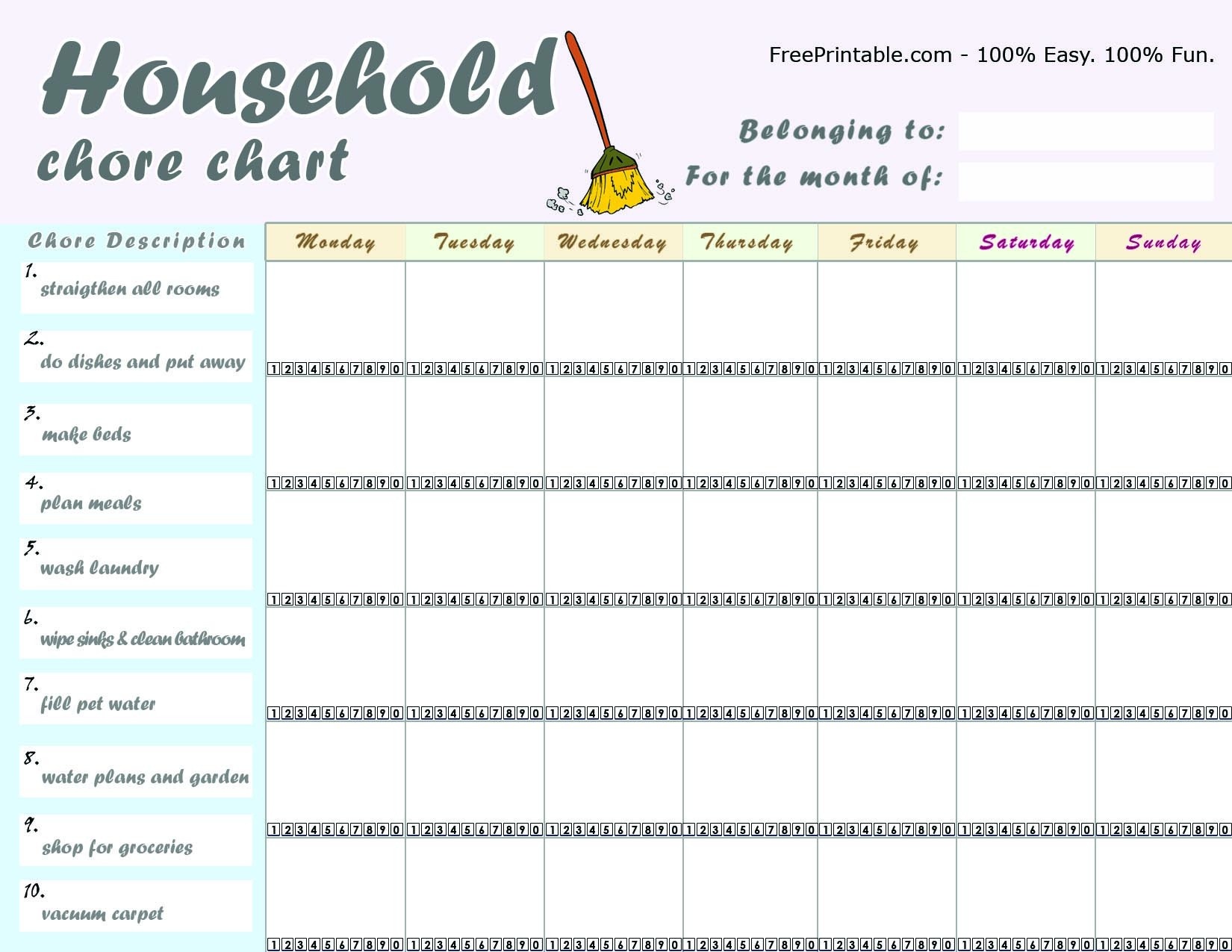  Free Printable Chore Charts For Multiple Children Free Printable
