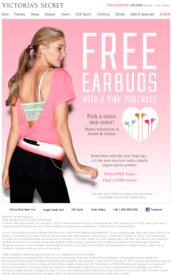 $15 Earbuds Free With Any Pink Purchase At Victorias Secret, Or - Free Printable Coupons Victoria Secret