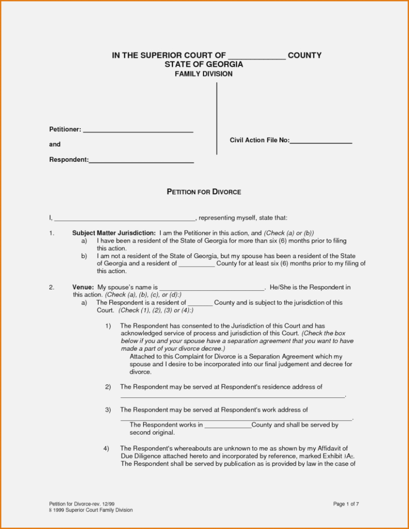 Free Printable Uncontested Divorce Forms Georgia Free Printable