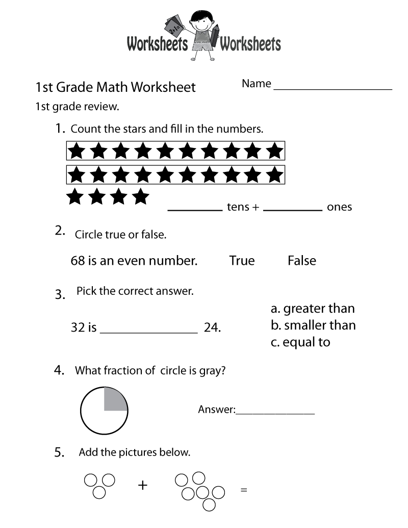 1St Grade Math Review Worksheet Printable | Elementary Math - Free Printable Worksheets For 1St Grade