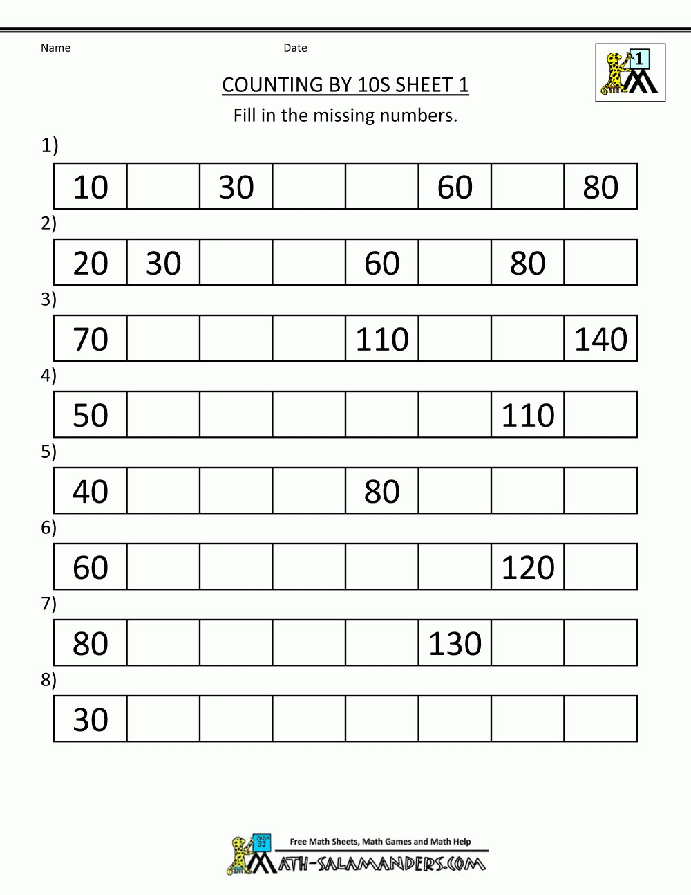 1St Grade Math Worksheets Counting1S 5S And 10S - Free Printable First Grade Math Worksheets