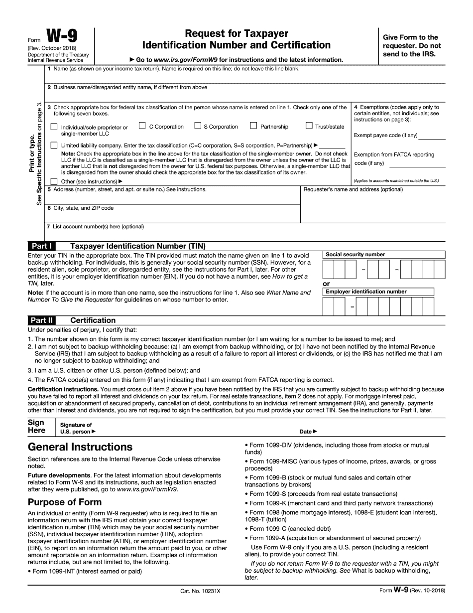 2018 Irs W-9 Form - Free Printable, Fillable | Download Blank Online - Free Printable W9