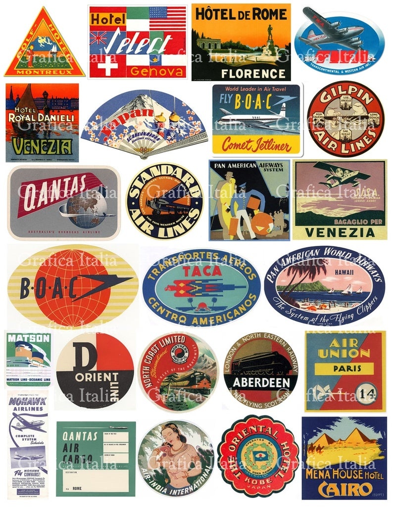 vintage travel style stickers