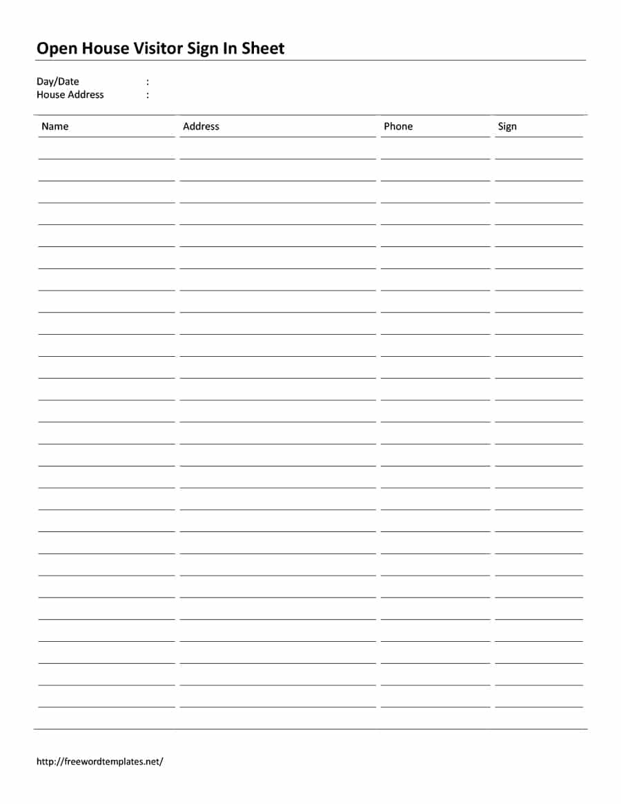 30 Open House Sign In Sheet [Pdf, Word, Excel] For Real Estate Agent - Free Printable Vital Sign Sheets