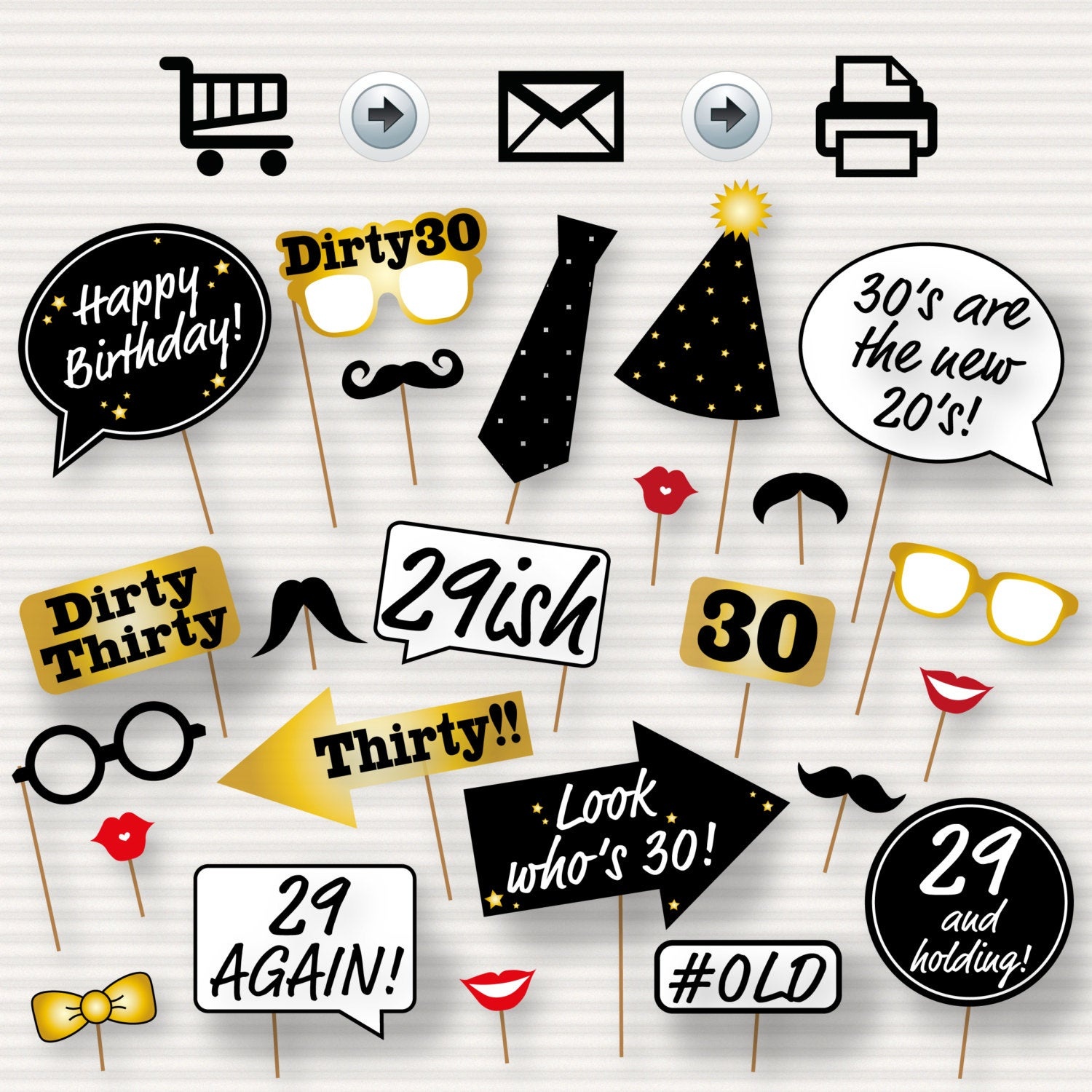 30Th Birthday Party Printable Photo Booth Props Glasses | Etsy - Free Printable 30Th Birthday Photo Booth Props