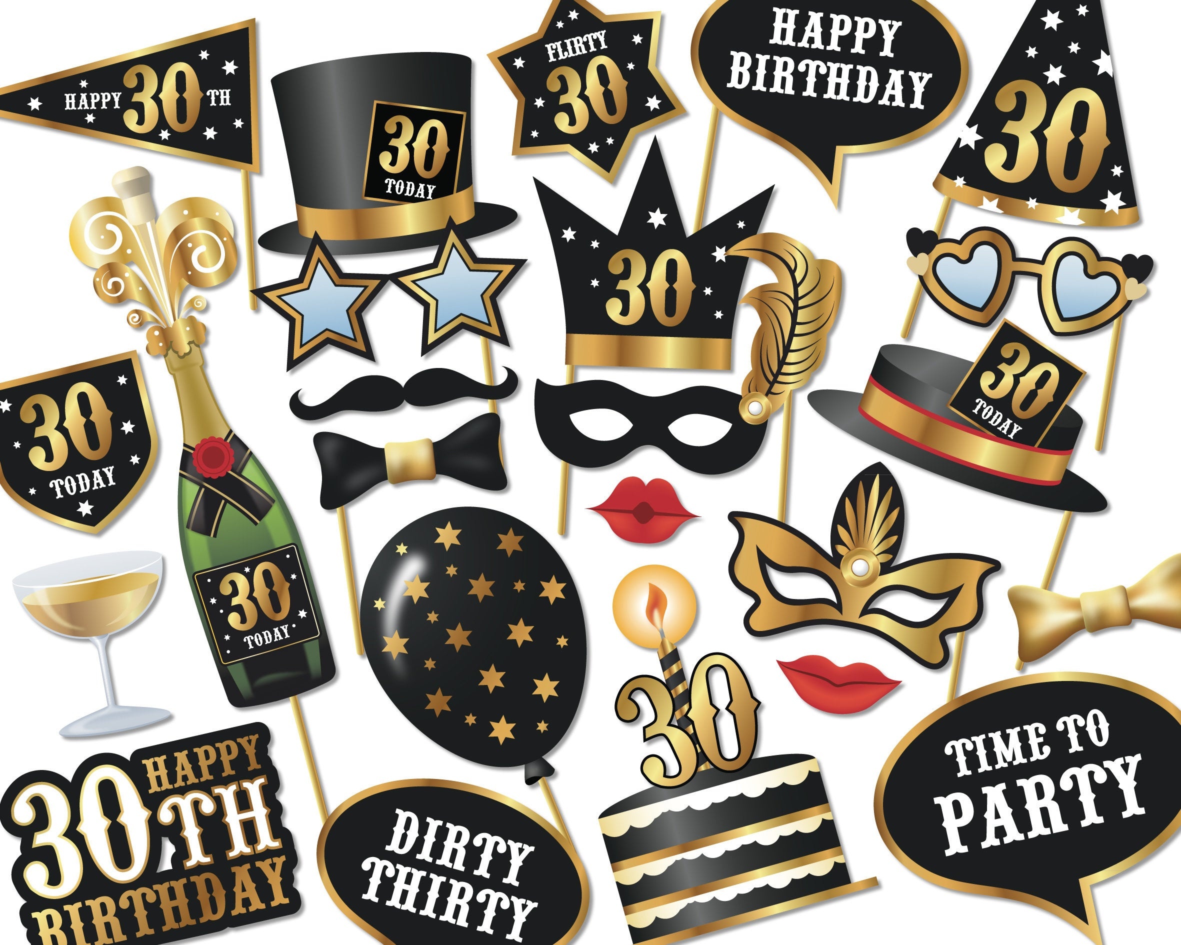 30Th Birthday Photo Booth Props Instant Download Printable | Etsy - Free Printable 30Th Birthday Photo Booth Props