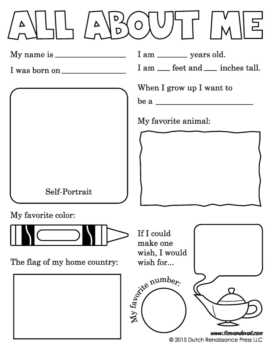 All About Me Printable Worksheet