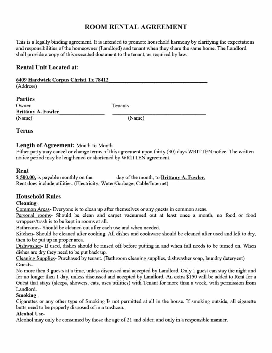 39 Simple Room Rental Agreement Templates - Template Archive - Free Printable Room Rental Agreement Forms