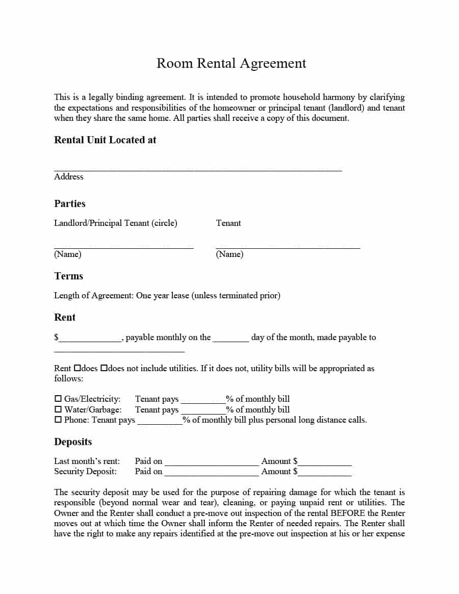 39 Simple Room Rental Agreement Templates - Template Archive - Free Printable Room Rental Agreement Forms