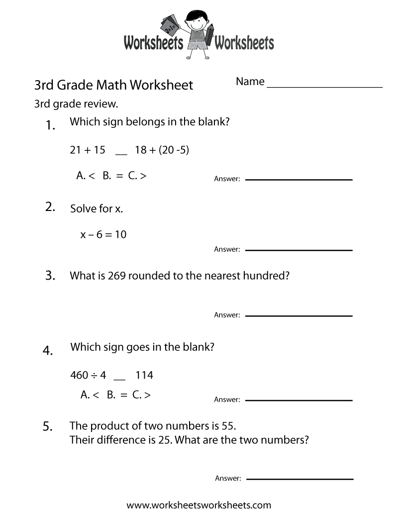 3Rd Grade Math Review Worksheet - Free Printable Educational - Free Printable 3Rd Grade Worksheets