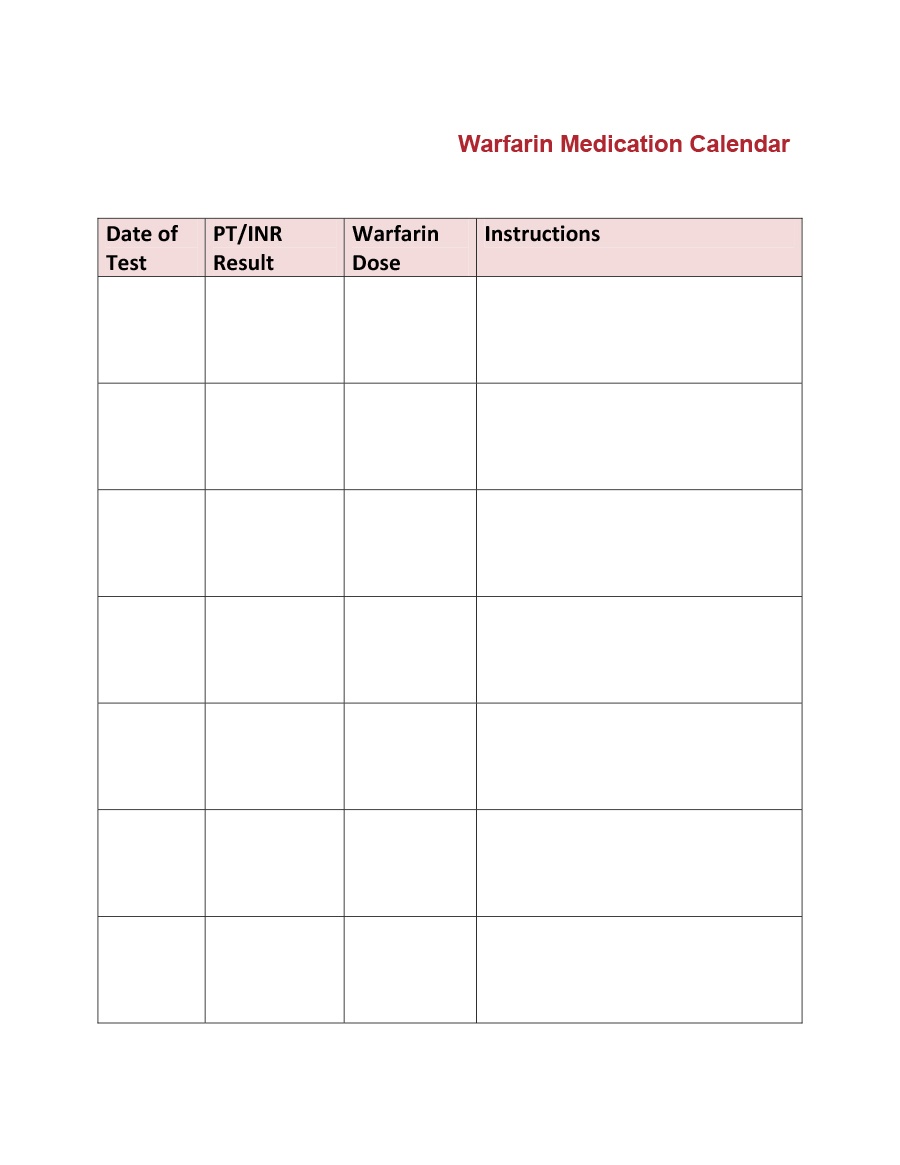 40 Great Medication Schedule Templates (+Medication Calendars) - Free Printable Medication List Template