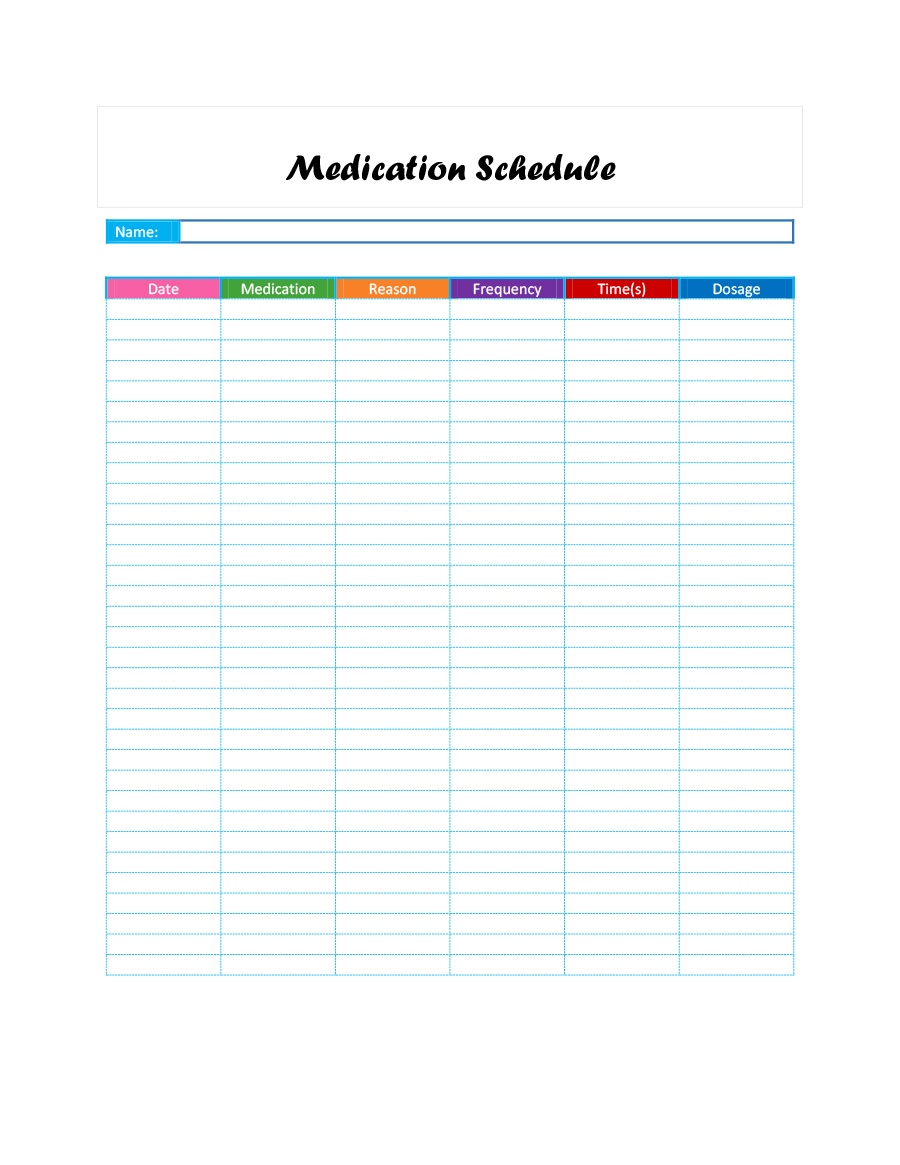 free daily medication schedule template excel