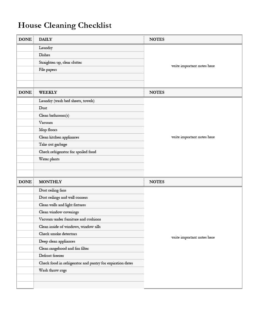 40 Printable House Cleaning Checklist Templates ᐅ Template Lab - Free Printable House Cleaning Checklist