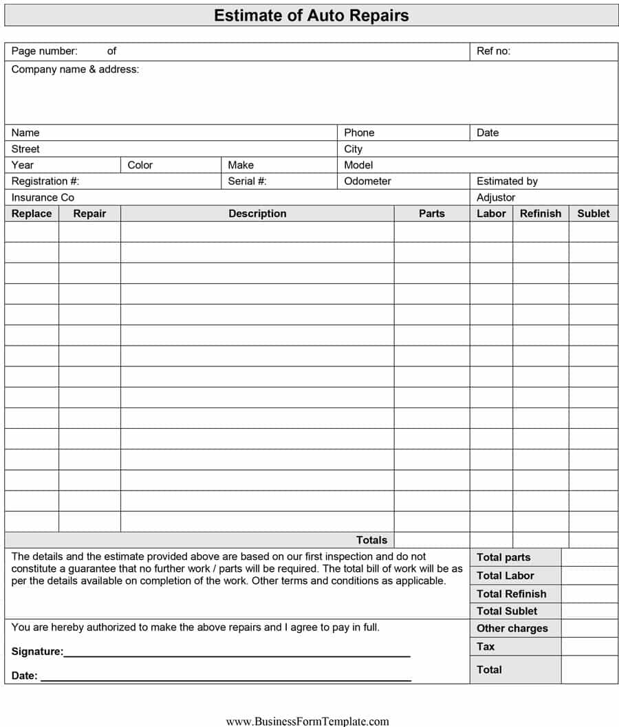 44 Free Estimate Template Forms [Construction, Repair, Cleaning] - Free Printable Estimate Forms