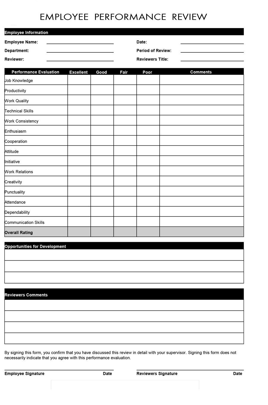 Free Printable Employee Performance Evaluation Forms Printable Forms Free Online