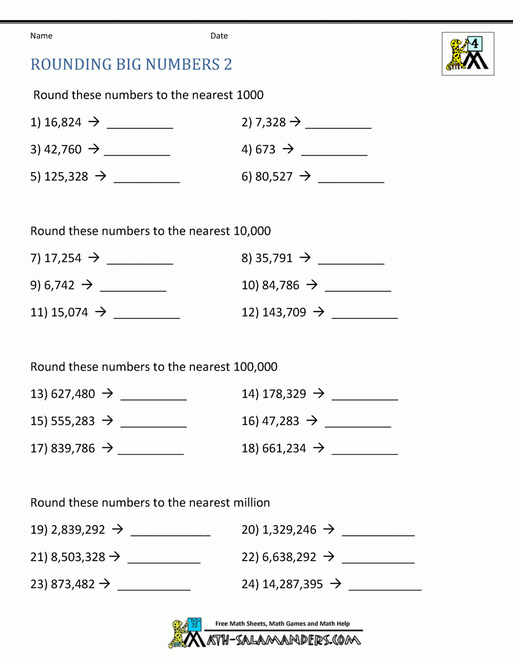 Fourth Grade Rounding Worksheets