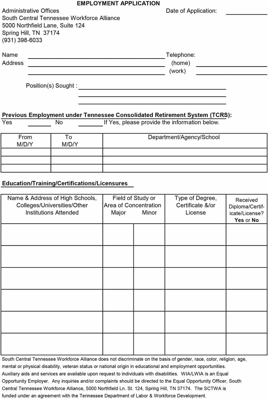 50 Free Employment / Job Application Form Templates [Printable] ᐅ - Free Printable Employment Application