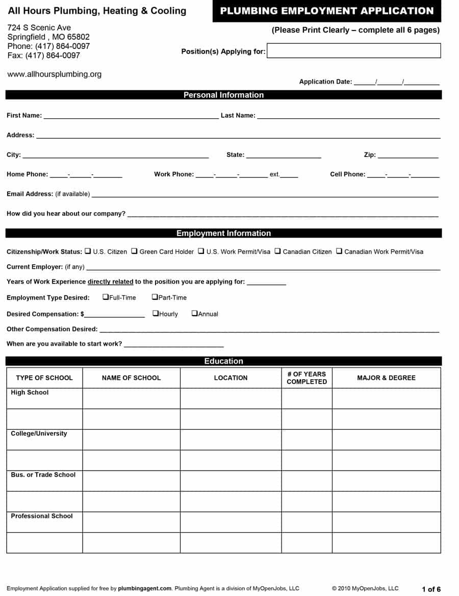 50 Free Employment / Job Application Form Templates [Printable] ᐅ - Free Printable Job Application Template