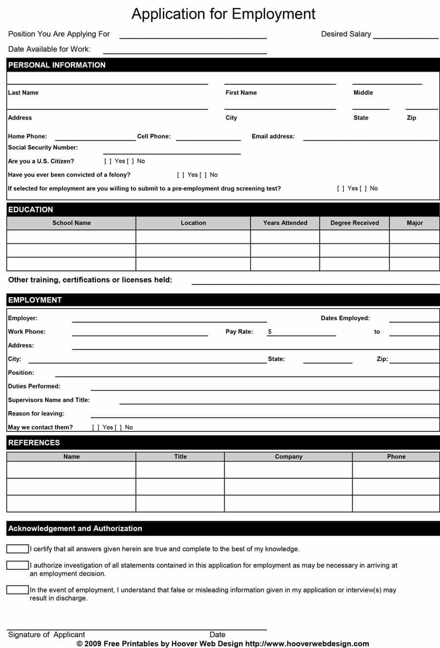 50 Free Employment / Job Application Form Templates [Printable - Free Printable Employment Application