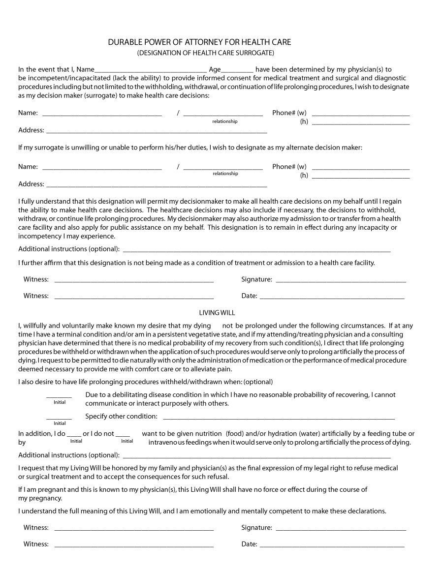 Free Printable Medical Power Of Attorney Form For California 