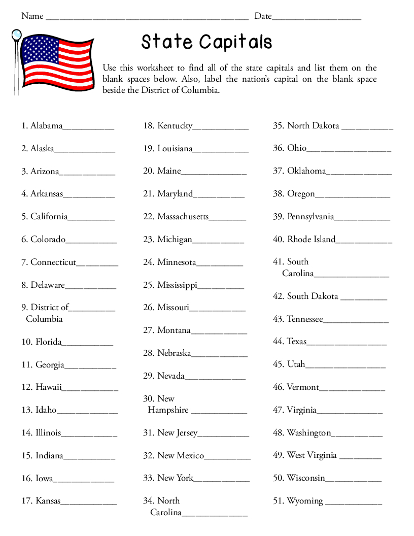 50+States+And+Capitals+Worksheet | School | States, Capitals, United - Free Printable States And Capitals Worksheets