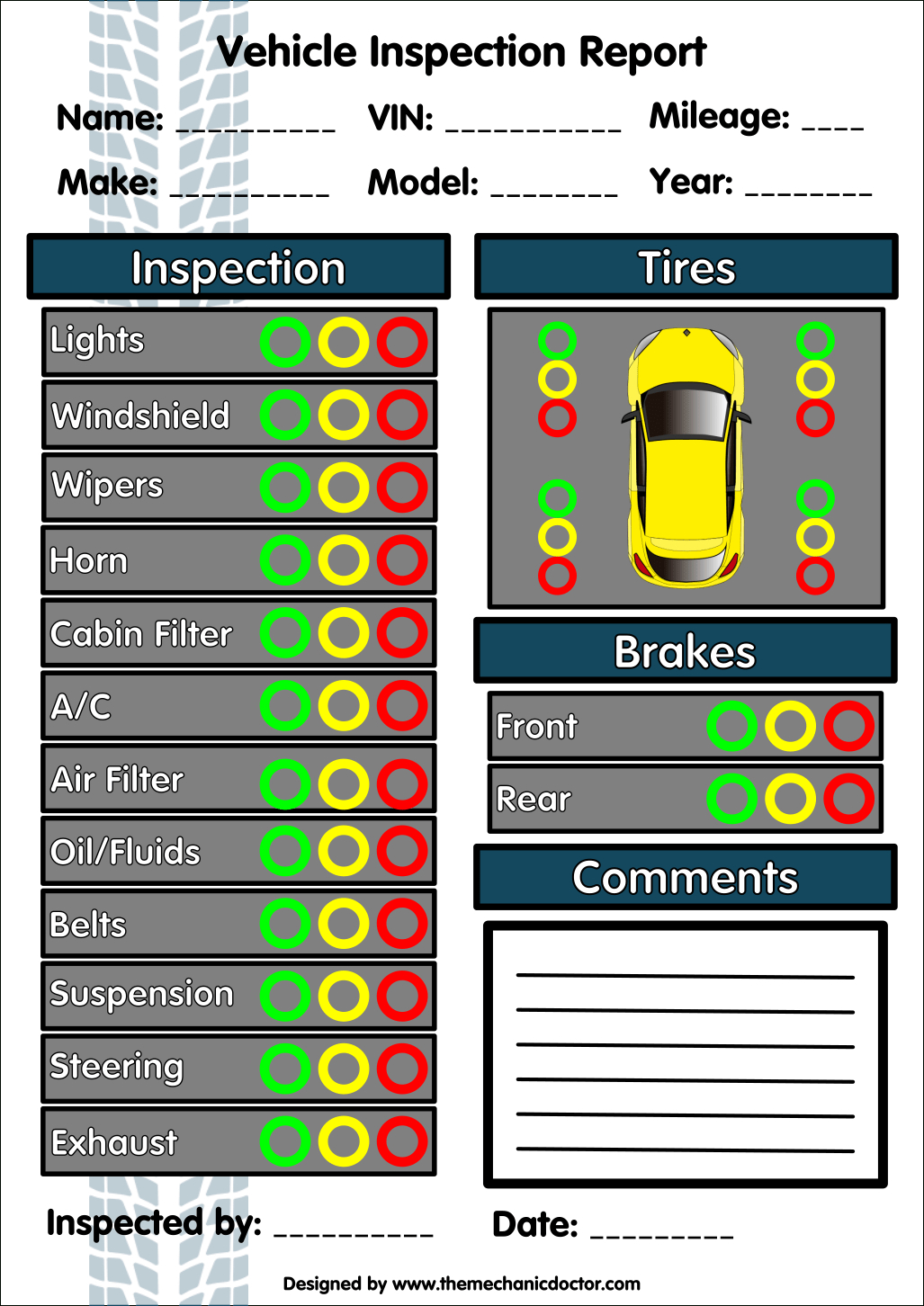 6 Free Vehicle Inspection Forms - Modern Looking Checklists For - Free Printable Vehicle Inspection Form