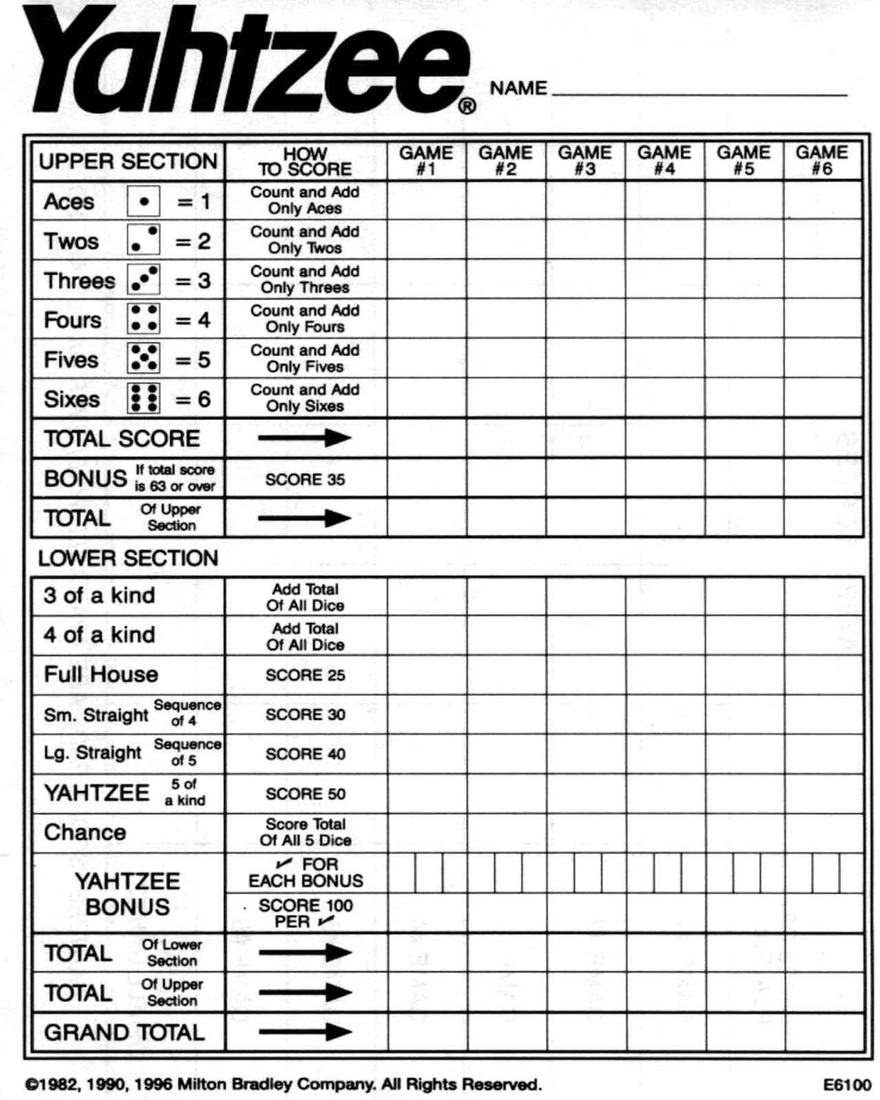 Free Yahtzee Score Cards Printable