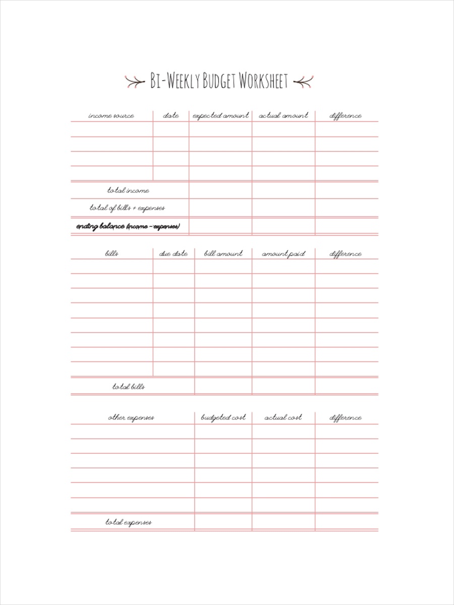 Free Printable Bi Weekly Budget Templates