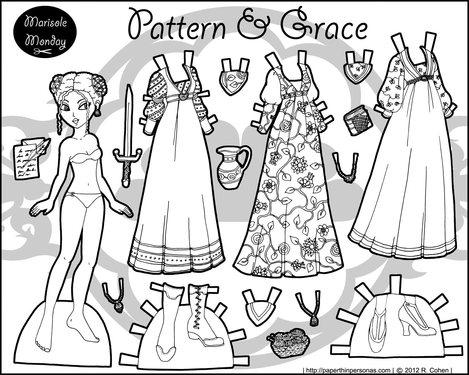 A Lady At Court: Printable Tudor Paper Doll | Paper Dolls | Paper - Free Printable Paper Dolls Black And White