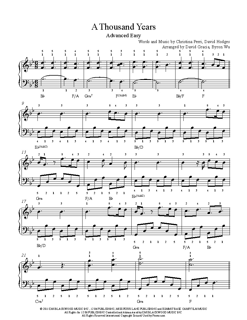 A Thousand Yearschristina Perri Piano Sheet Music | Advanced Level - Free Printable Music Sheets Pdf