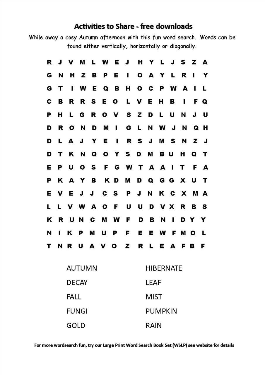 Activities For Elderly People With Dementia And Alzheimer&amp;#039;s |Autumn - Free Large Printable Word Searches