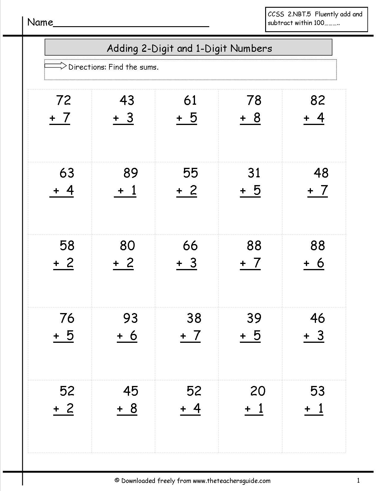 Adding Two Digit And One Digit Numbers | Math Adding | Addition - Free Printable Two Digit Addition Worksheets