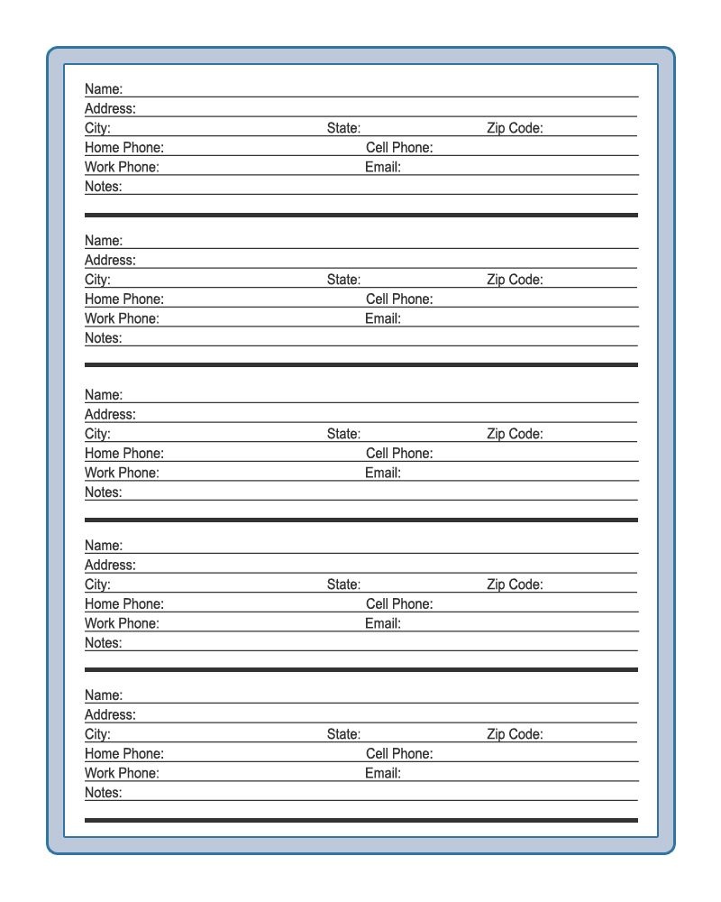 Address Book Entry Printable For A Family Or Household Binder - Free Printable Address Book