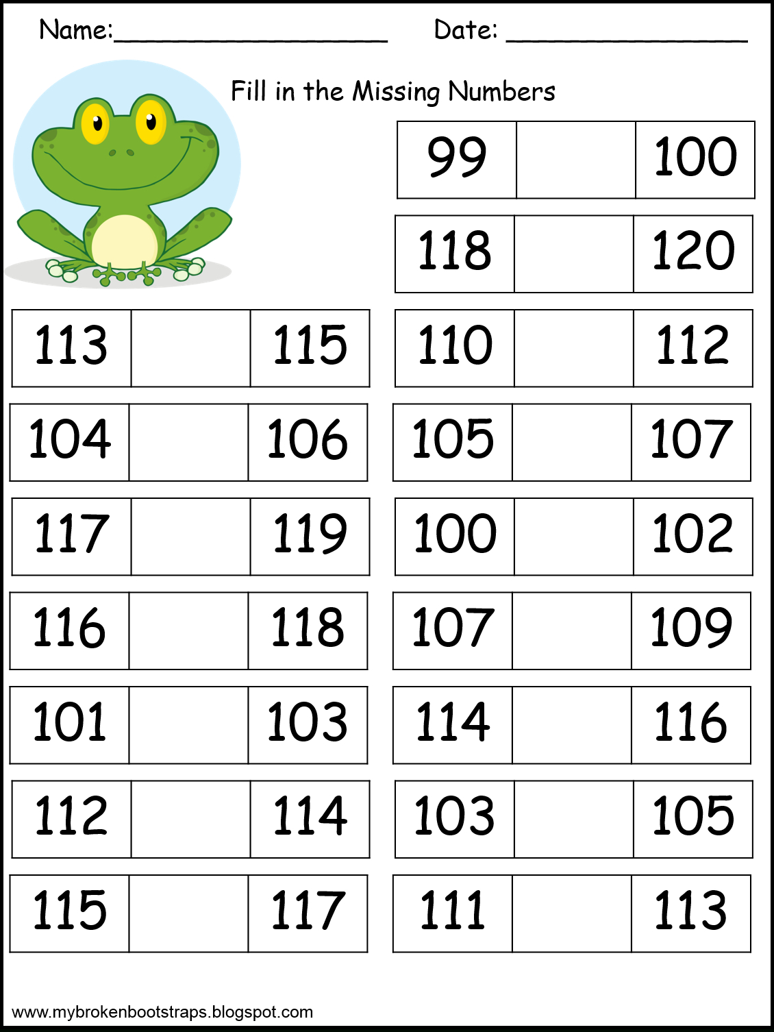 100 Chart Missing Numbers Worksheet